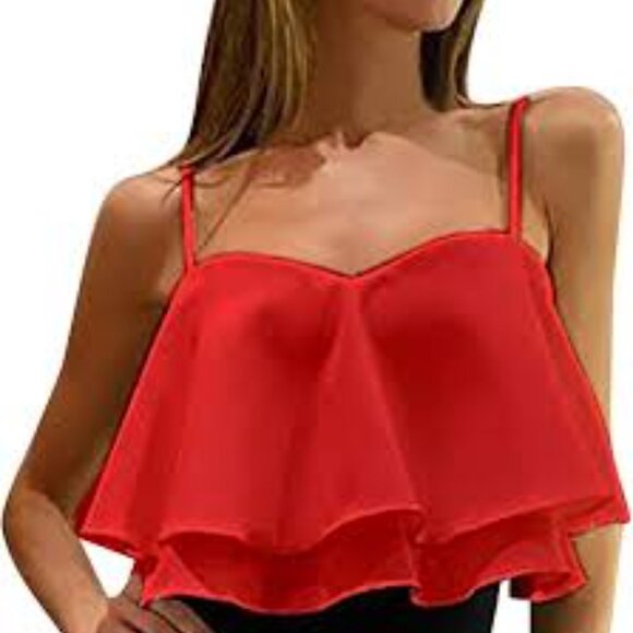 Women's Red Layered Top - Picture 4 of 5